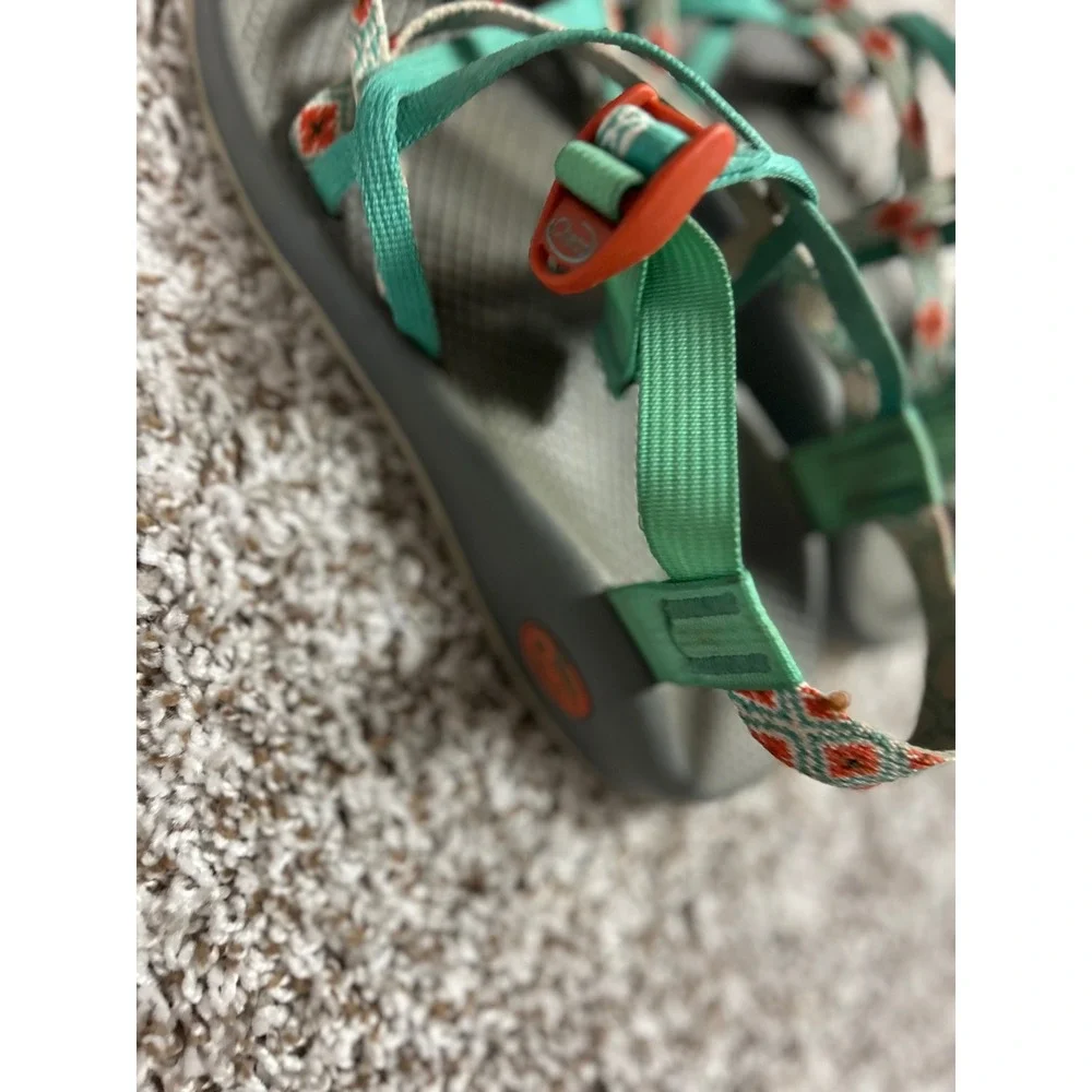 Chaco Z Cloud 2 Women 10 Green Orange Geometric Strappy Toe Loop Sport Sandals